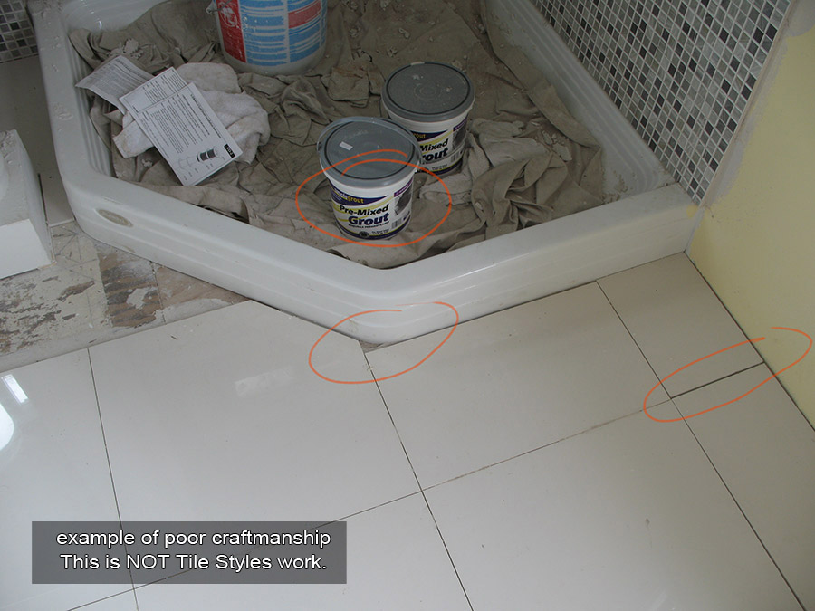 poor cutting and tile alignment
